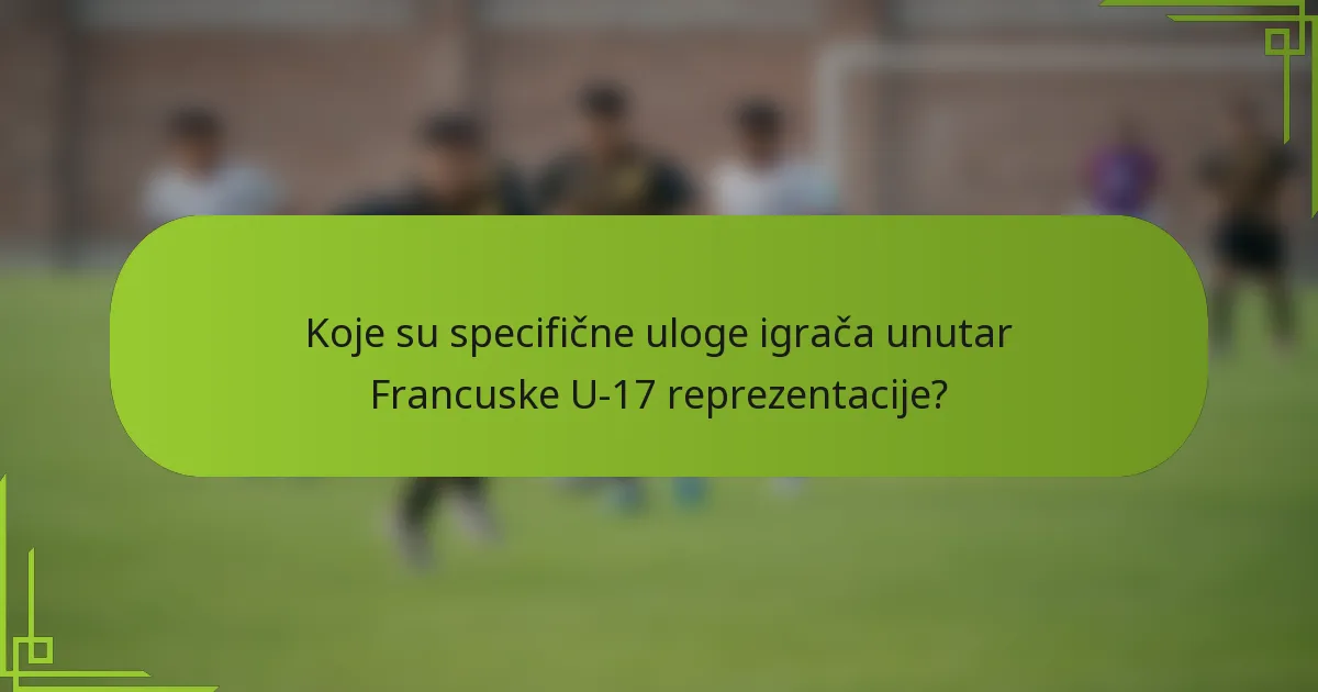 Koje su specifične uloge igrača unutar Francuske U-17 reprezentacije?